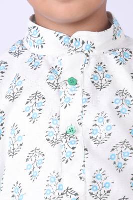 Turquoise Blue and White Motif Print Cotton Kurta with Turquoise Blue Churidar 2