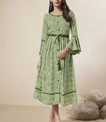 Light Green Printed Rayon Ethnic Kurtis