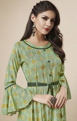 Light Green Printed Rayon Ethnic Kurtis 2