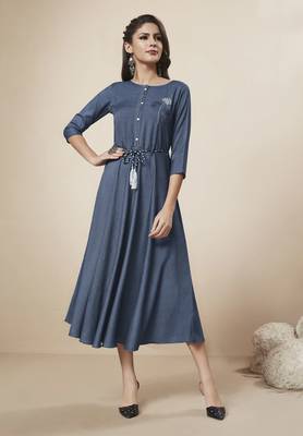 Blue Printed Rayon Ethnic Kurtis 1