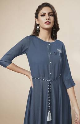 Blue Printed Rayon Ethnic Kurtis 2