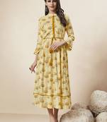 Light Yellow Printed Rayon Ethnic Kurtis