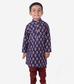 Dark Blue with Rust Color Geometric Print Cotton Kurta and Rust Churidar