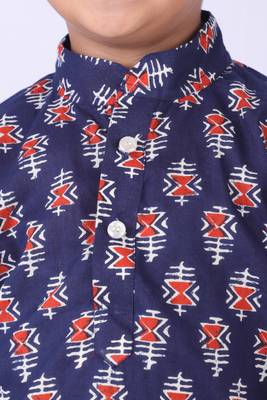 Dark Blue with Rust Color Geometric Print Cotton Kurta and Rust Churidar 2