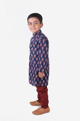 Dark Blue with Rust Color Geometric Print Cotton Kurta and Rust Churidar 3