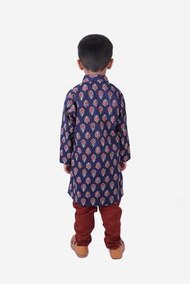 Dark Blue with Rust Color Geometric Print Cotton Kurta and Rust Churidar 4