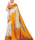 Cream Printed Art Silk Saree With Blouse