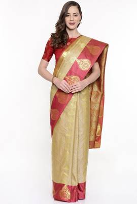 CLASSICATE From The House Of The Chennai Silks Beige Dharmavaram Silk With Running Blouse 1
