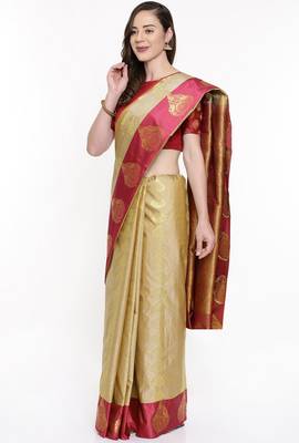 CLASSICATE From The House Of The Chennai Silks Beige Dharmavaram Silk With Running Blouse 2