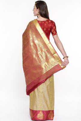 CLASSICATE From The House Of The Chennai Silks Beige Dharmavaram Silk With Running Blouse 3
