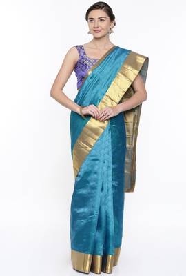 CLASSICATE From The House Of The Chennai Silks Blue Dharmavaram Silk With Running Blouse 1