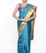 CLASSICATE From The House Of The Chennai Silks Blue Dharmavaram Silk With Running Blouse