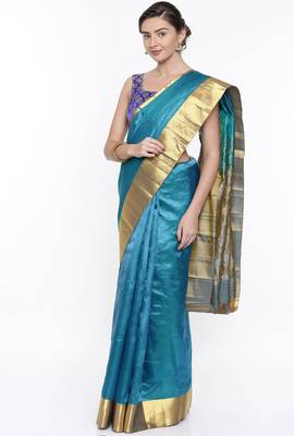 CLASSICATE From The House Of The Chennai Silks Blue Dharmavaram Silk With Running Blouse 2