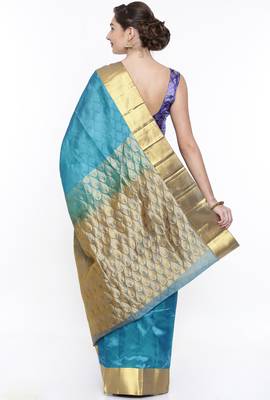 CLASSICATE From The House Of The Chennai Silks Blue Dharmavaram Silk With Running Blouse 3