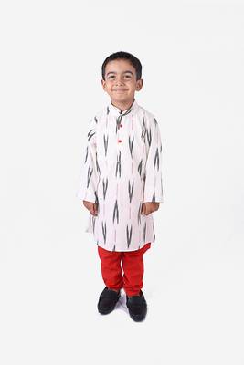 White and Black Ikkat Cotton Kurta and Red churidar 1