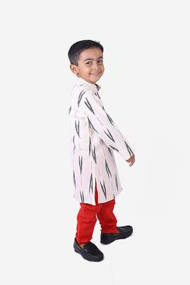 White and Black Ikkat Cotton Kurta and Red churidar 2