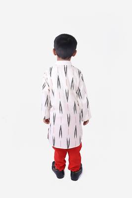 White and Black Ikkat Cotton Kurta and Red churidar 3