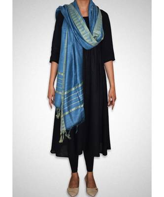 Marine blue mulberry silk  dupatta 3