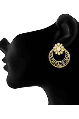 Gold Copper Gold Plated Floral Design Chandbali Earrings 2