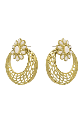 Gold Copper Gold Plated Floral Design Chandbali Earrings 3