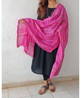 Dark pink wave print chanderi silk shibori work dupatta 1