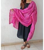 Dark pink wave print chanderi silk shibori work dupatta