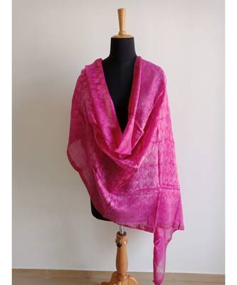 Dark pink wave print chanderi silk shibori work dupatta 3