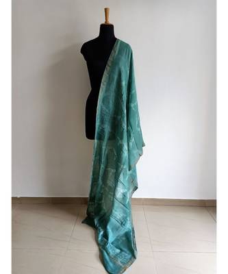 Light teal bird print chanderi silk shibori work dupatta 1