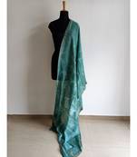 Light teal bird print chanderi silk shibori work dupatta