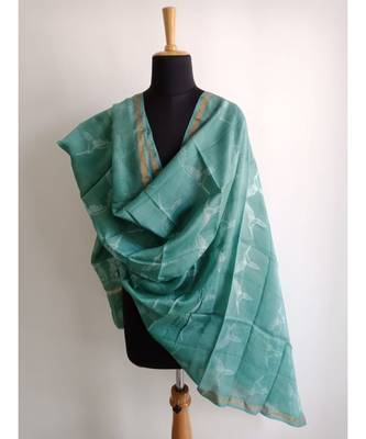 Light teal bird print chanderi silk shibori work dupatta 2