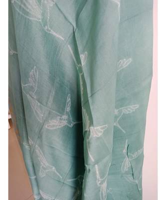 Light teal bird print chanderi silk shibori work dupatta 3