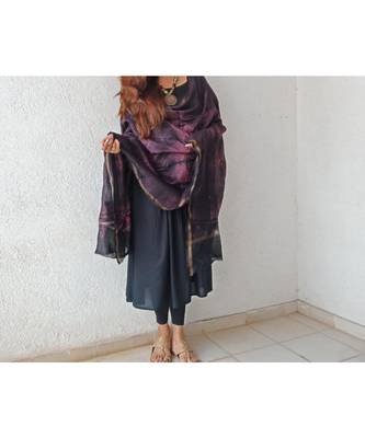 Black pink leaf chanderi silk shibori work dupatta 1