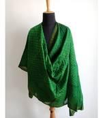 Green geometric chanderi silk shibori work dupatta