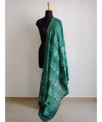 Dark turquiose floral chanderi silk shibori work dupatta 1