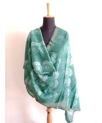 Dark turquiose floral chanderi silk shibori work dupatta 2
