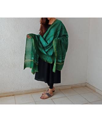 Dark green geometric chanderi silk shibori work dupatta 1