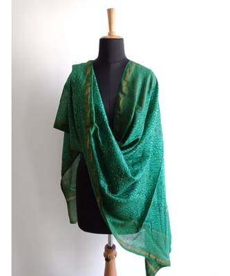 Dark green geometric chanderi silk shibori work dupatta 3