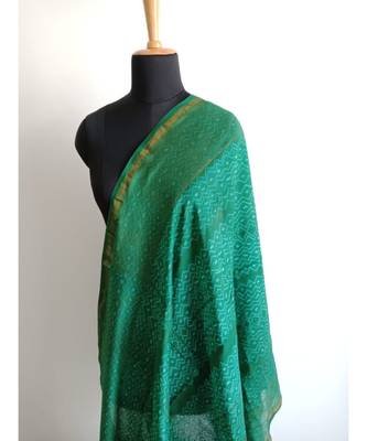 Dark green geometric chanderi silk shibori work dupatta 4