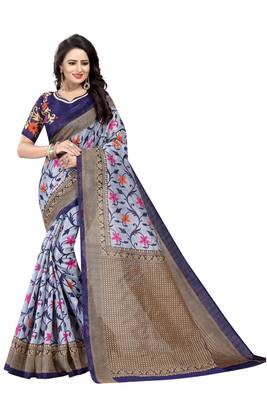 Multicolor Printed Art Silk Saree With Blouse 1