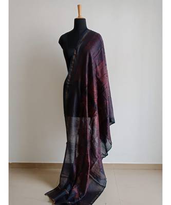 Black orange square chanderi silk shibori work dupatta 1