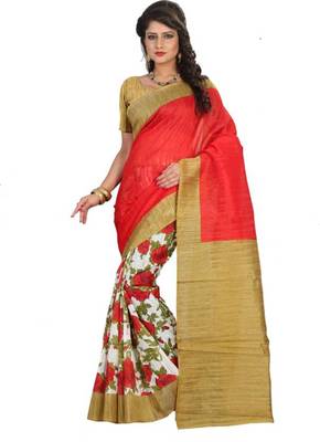Multicolor Printed Art Silk Saree With Blouse 1