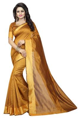 Yellow woven cotton saree with blouse 1