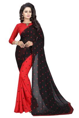 Red Printed Georgette Saree With Blouse 1