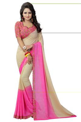 Pink Printed Georgette Saree With Blouse 1