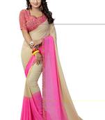 Pink Printed Georgette Saree With Blouse