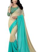 Turquoise printed Georgette saree with blouse