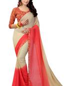 Red Printed Georgette Saree With Blouse