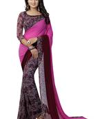 Purple Printed Georgette Saree With Blouse