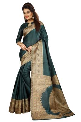 Green Printed Art Silk Saree With Blouse 1