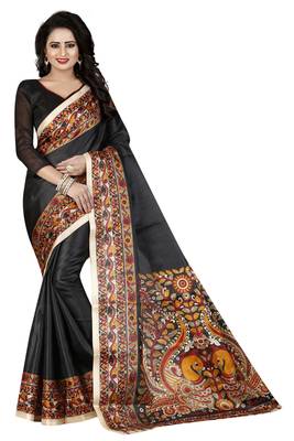 Black Printed Art Silk Saree With Blouse 1